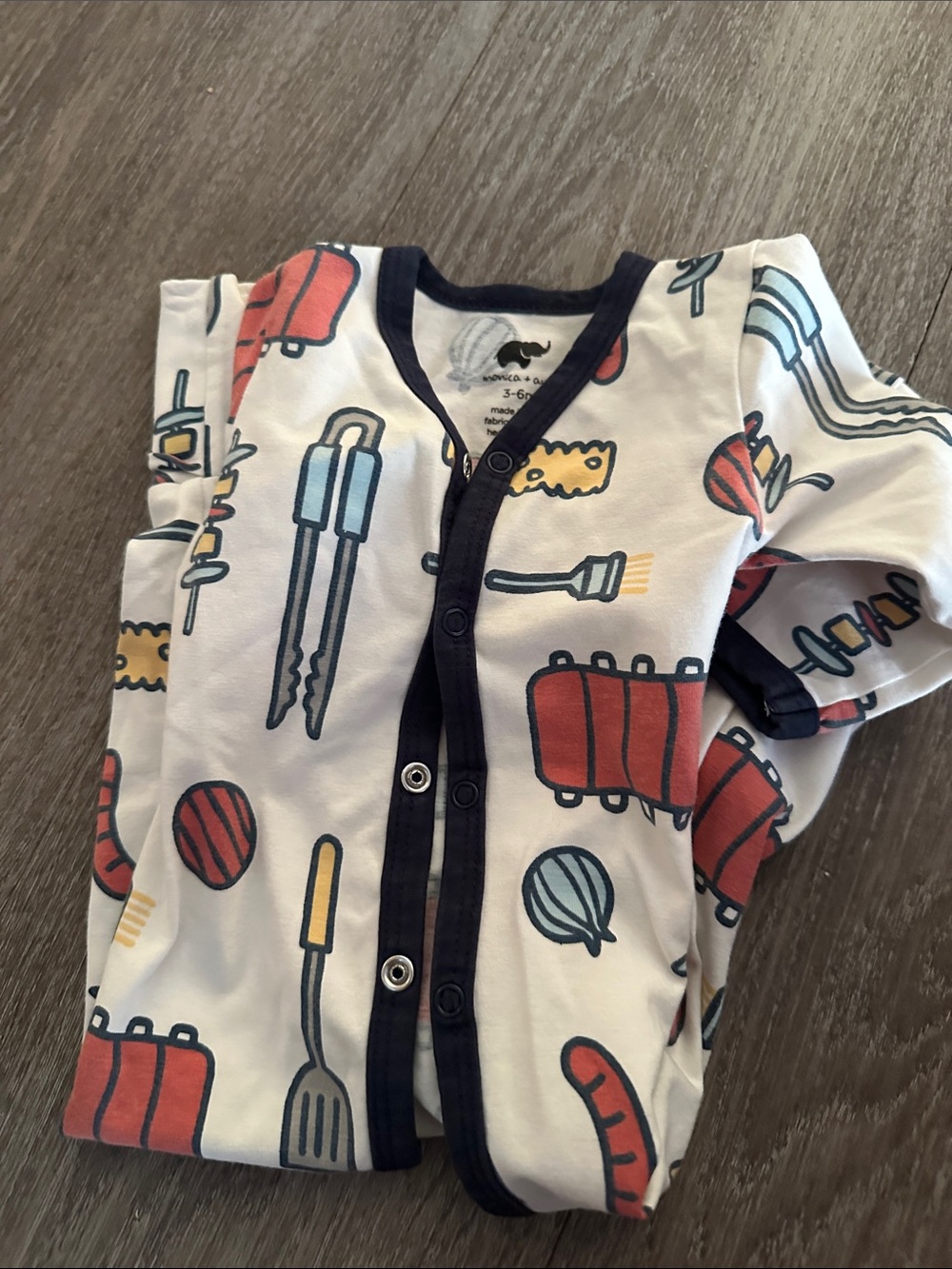 Monica + Andy Snap Romper with Red & Blue Grilling Print